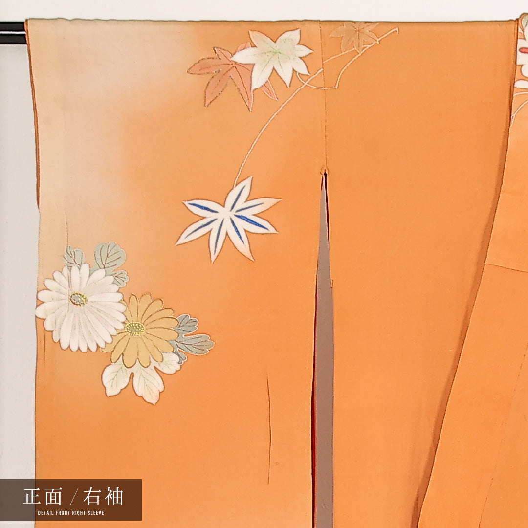 アンティーク 小振袖 袷 身丈146cm 裄丈63cm 正絹 Dランク バチ衿 XSサイズ 刺繍 相良刺繍 金駒刺繍 花鼓 梅 朱系 M4 1216-17553