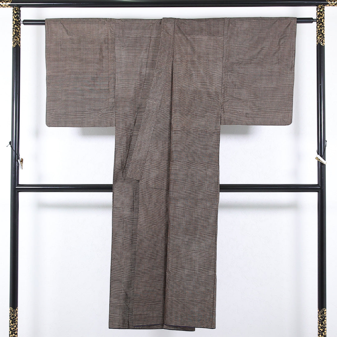 アンサンブル 男着物 (紬) 袷 身丈141cm 裄丈63cm 正絹 Sランク インフォーマル 棒衿 XSサイズ 抽象柄 茶系 RP 1224-17361