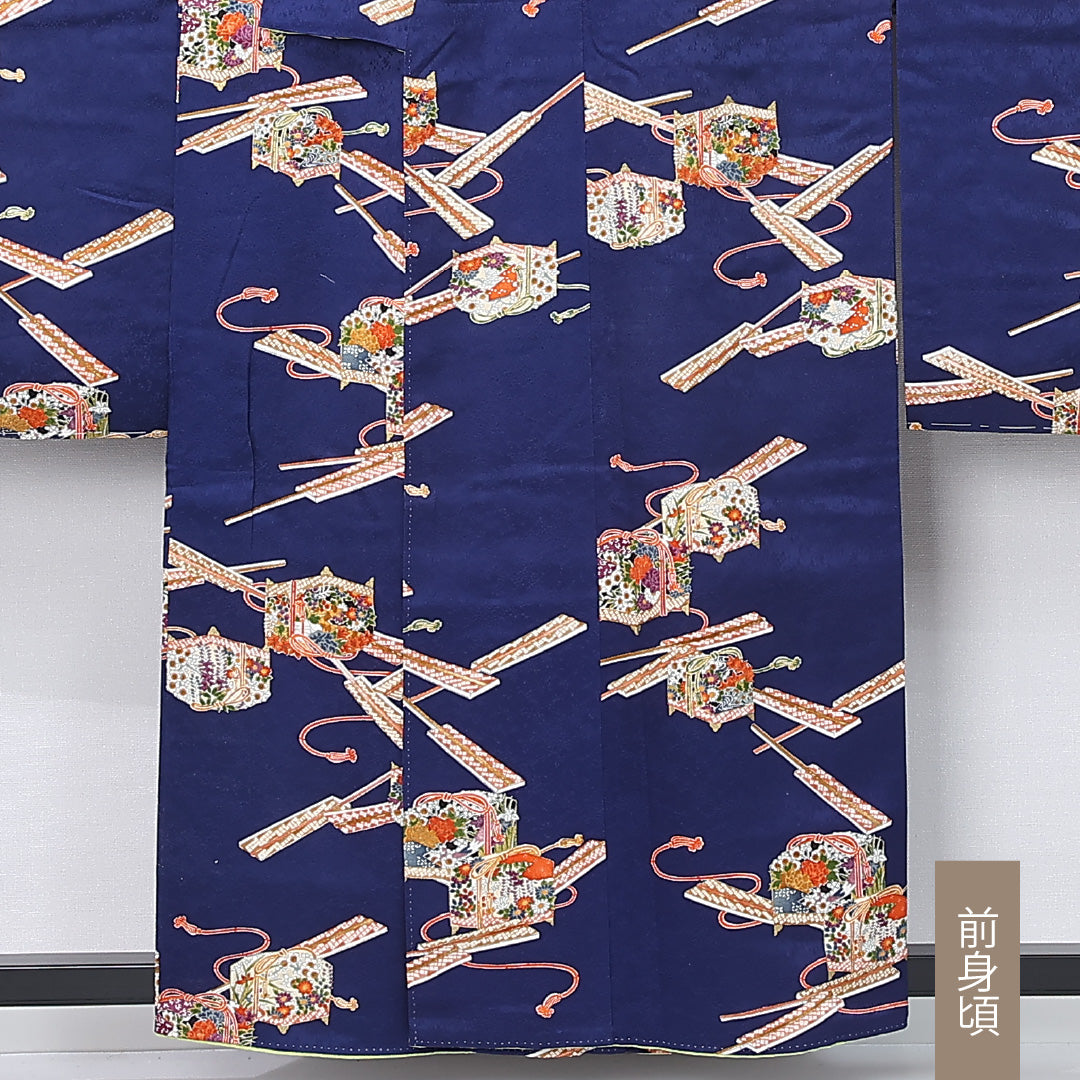 振袖 袷 身丈156cm 裄丈65cm 正絹 Sランク フォーマル 広衿 Mサイズ 玉手箱 紺系 RP 1215-06729