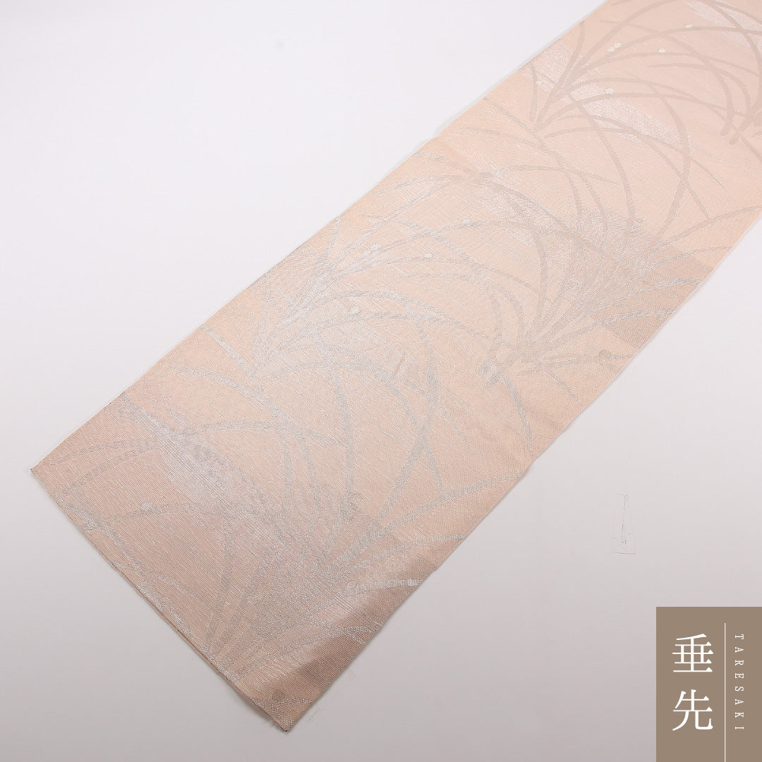 夏物 袋帯 帯丈424cm 正絹 六通 インフォーマル 植物柄 クリーム系 1243-02494