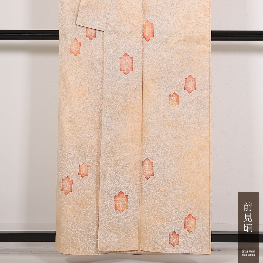 洗える着物 小紋 袷 身丈158cm 裄丈68cm ポリエステル Aランク インフォーマル 広衿 2XLサイズ 創作柄 朱系 LP 1221-17543