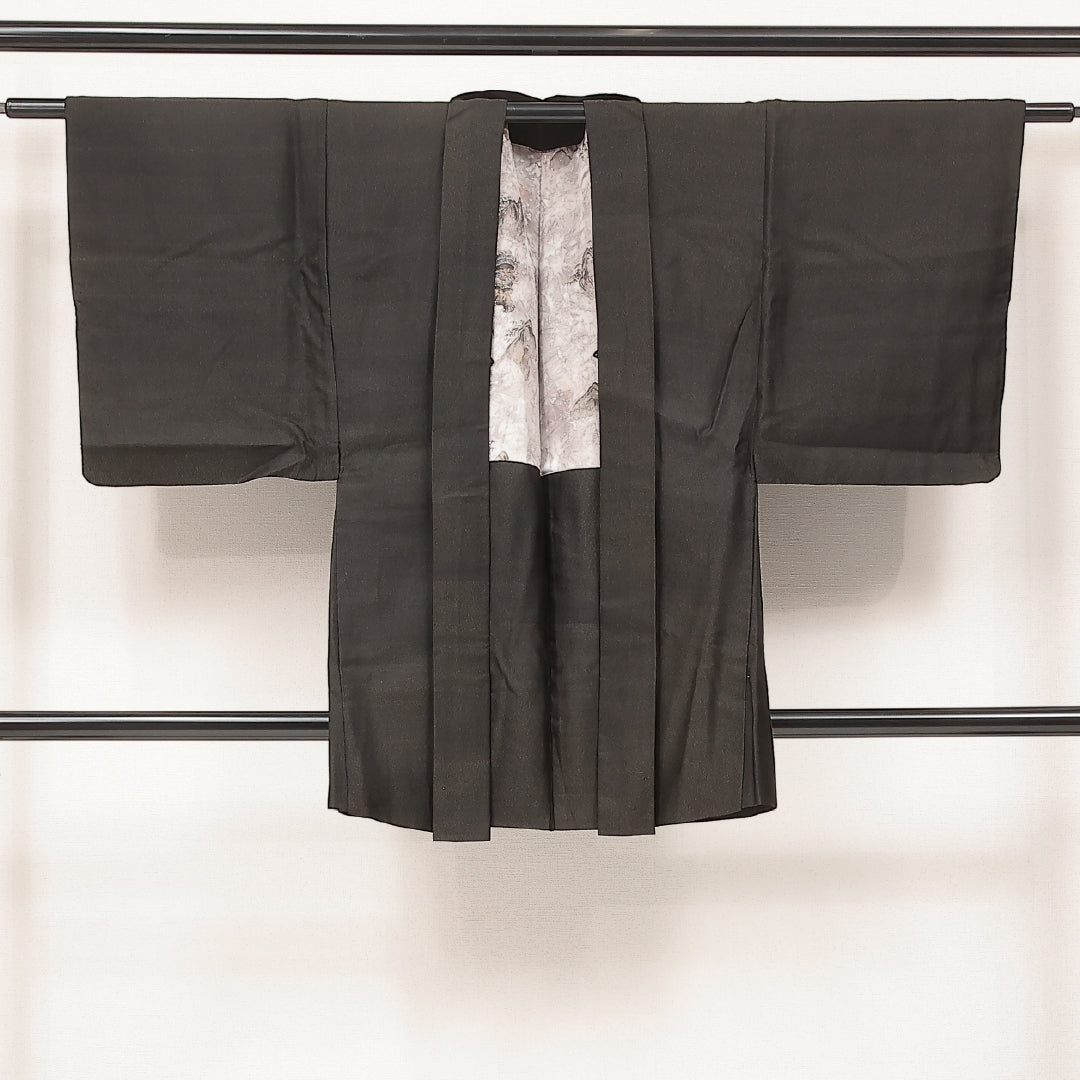 羽織 男性用 袷 身丈87cm 裄丈64cm 正絹 Bランク カジュアル XSサイズ 無地 グレー系 RP 1235-17227