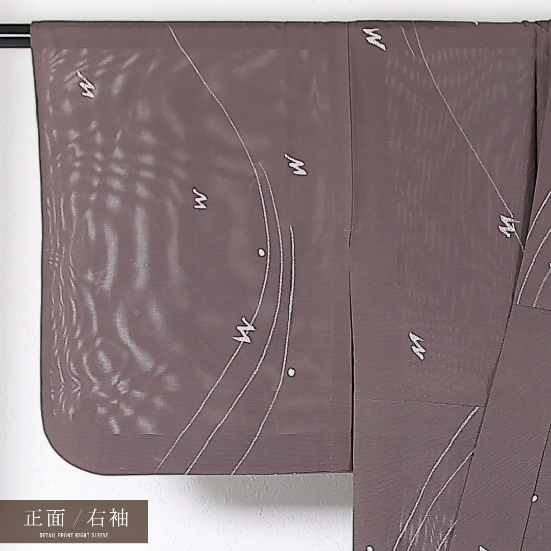 夏物 小紋 絽 身丈154cm 裄丈61cm 正絹 Bランク インフォーマル バチ衿 XSサイズ 創作柄 紫系 RP 1221-17384