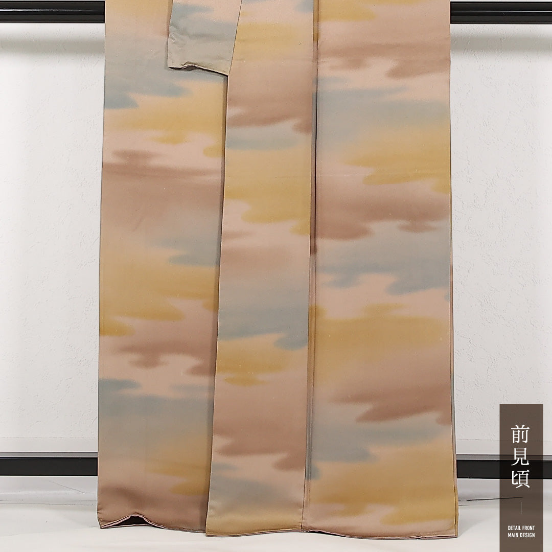 小紋 袷 身丈164cm 裄丈64cm 正絹 Sランク インフォーマル 広衿 Lサイズ 霞 多色系 M4 1221-17474