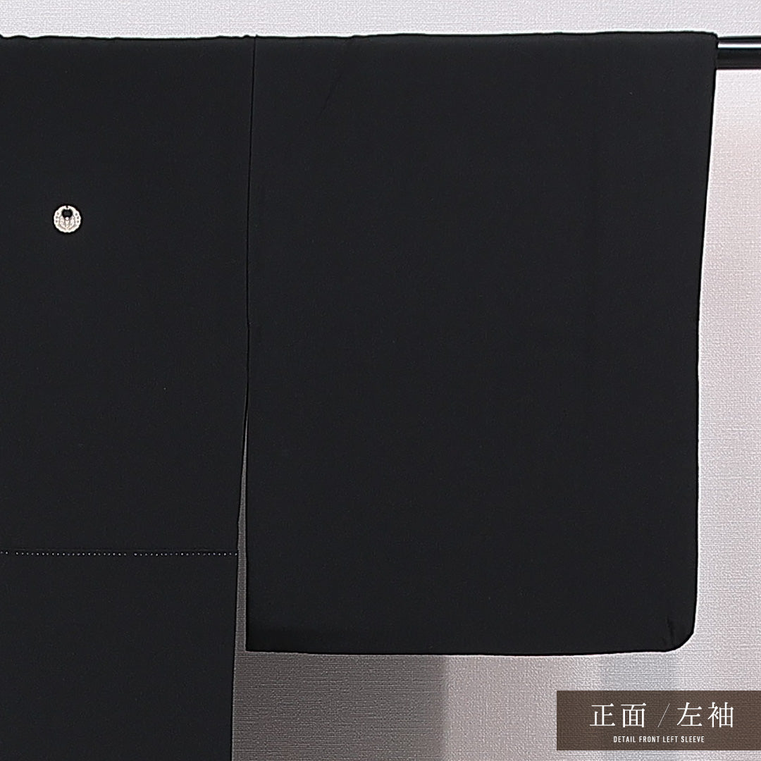 黒留袖 袷 身丈160cm 裄丈65cm 正絹 Sランク 五つ紋 (浮線蝶) フォーマル 広衿 Lサイズ 比翼 鶴 黒系 RP 1213-07025