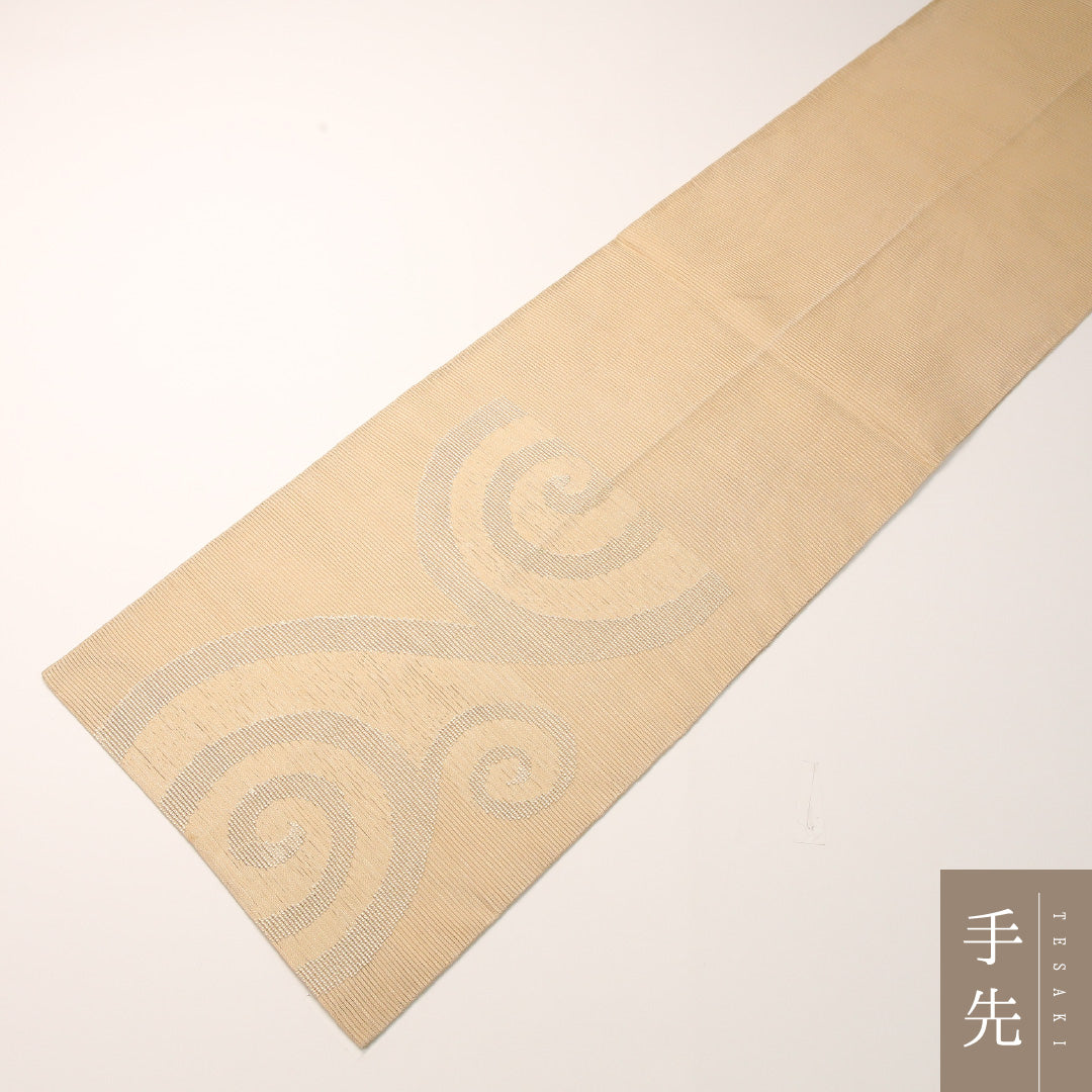 夏物 袋帯 帯丈422cm 正絹 六通 セミフォーマル 唐草 ベージュ系 1243-02435