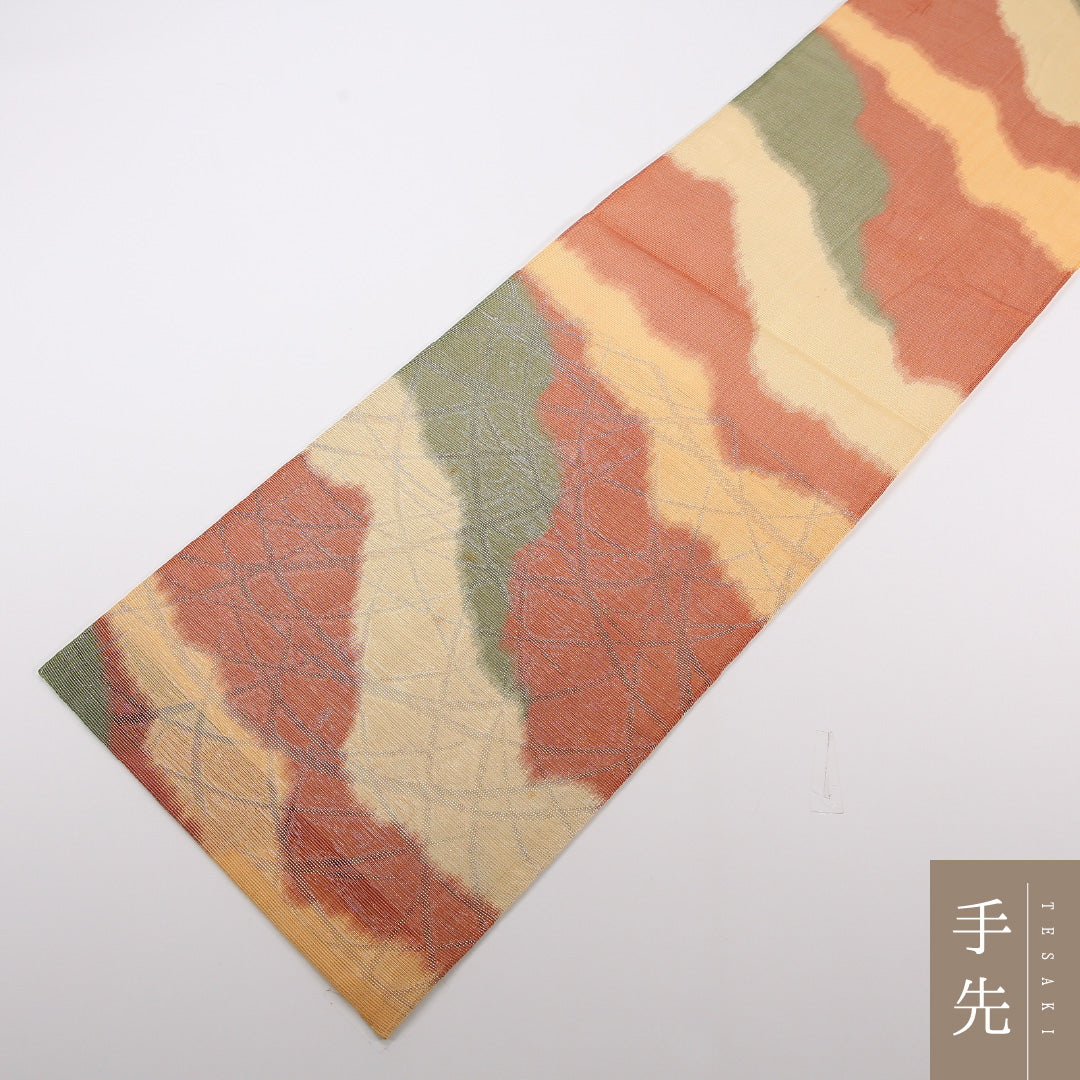 夏物 袋帯 帯丈426cm 正絹 六通 インフォーマル 創作柄 クリーム系 1243-02484