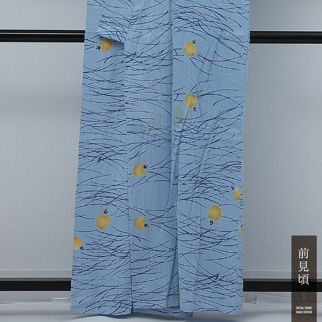 夏物 洗える着物 木綿の浴衣 身丈158cm 裄丈69cm 木綿 Cランク カジュアル バチ衿 Sサイズ 蛍 水色系 RP 1225-17252