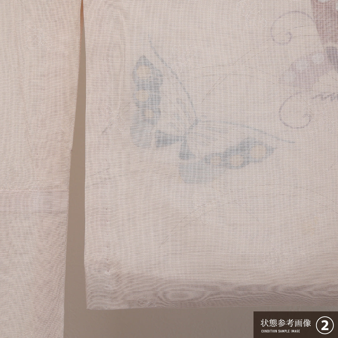 夏物 小紋 二重紗 身丈163cm 裄丈66cm 正絹 Aランク インフォーマル 広衿 Lサイズ 蝶 芝草 ベージュ系 RP 1221-17330