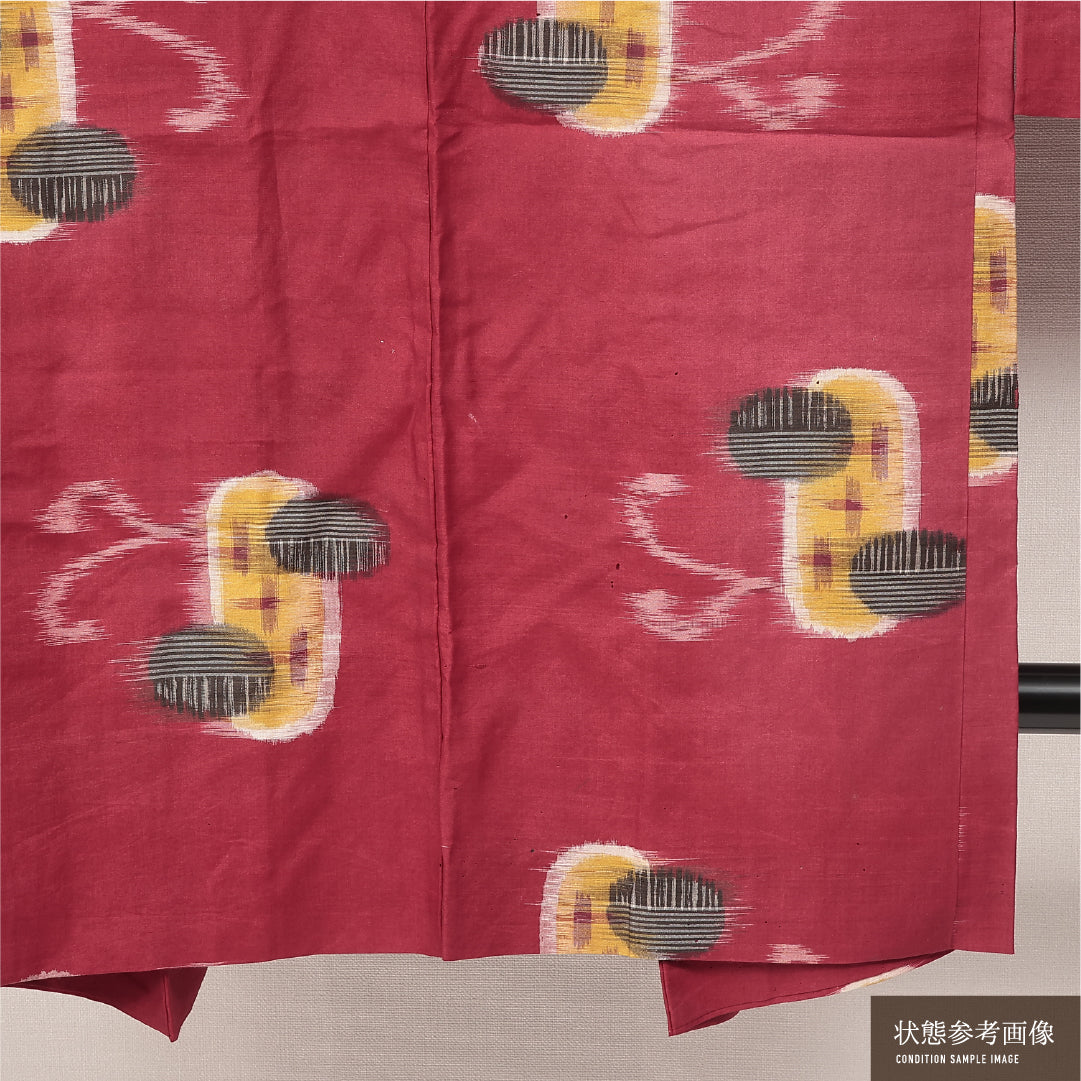 アンティーク 羽織 (銘仙) 袷 身丈90cm 裄丈64cm 正絹 Cランク Mサイズ 紐あり 小判 赤系 RP 1232-17210