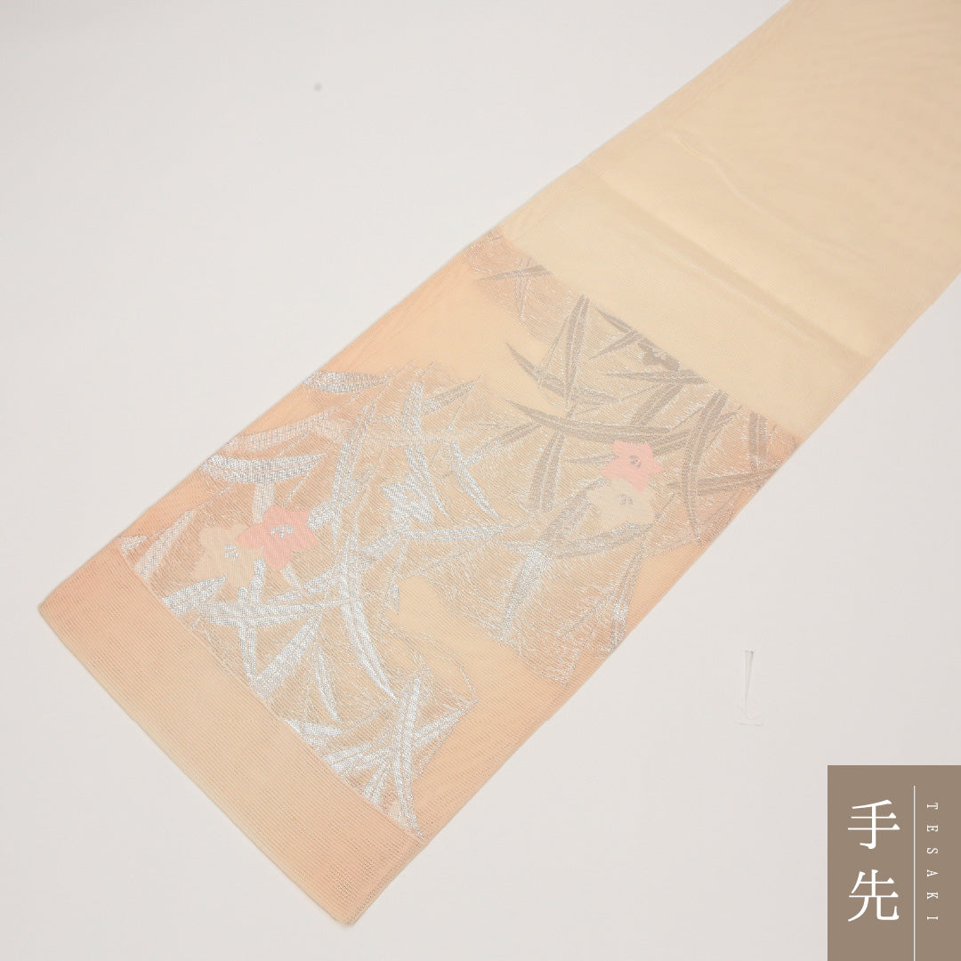 夏物 袋帯 帯丈448cm 正絹 六通 インフォーマル 菖蒲 ピンク系 クリーム系 1243-02429