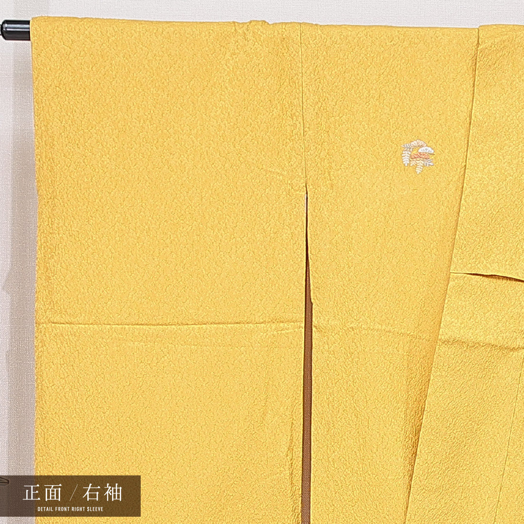 洗える着物 小振袖 袷 身丈169cm 裄丈66cm ポリエステル Sランク セミフォーマル 広衿 XLサイズ 刺繍 藤 笠松 黄系 RP 1216-07057