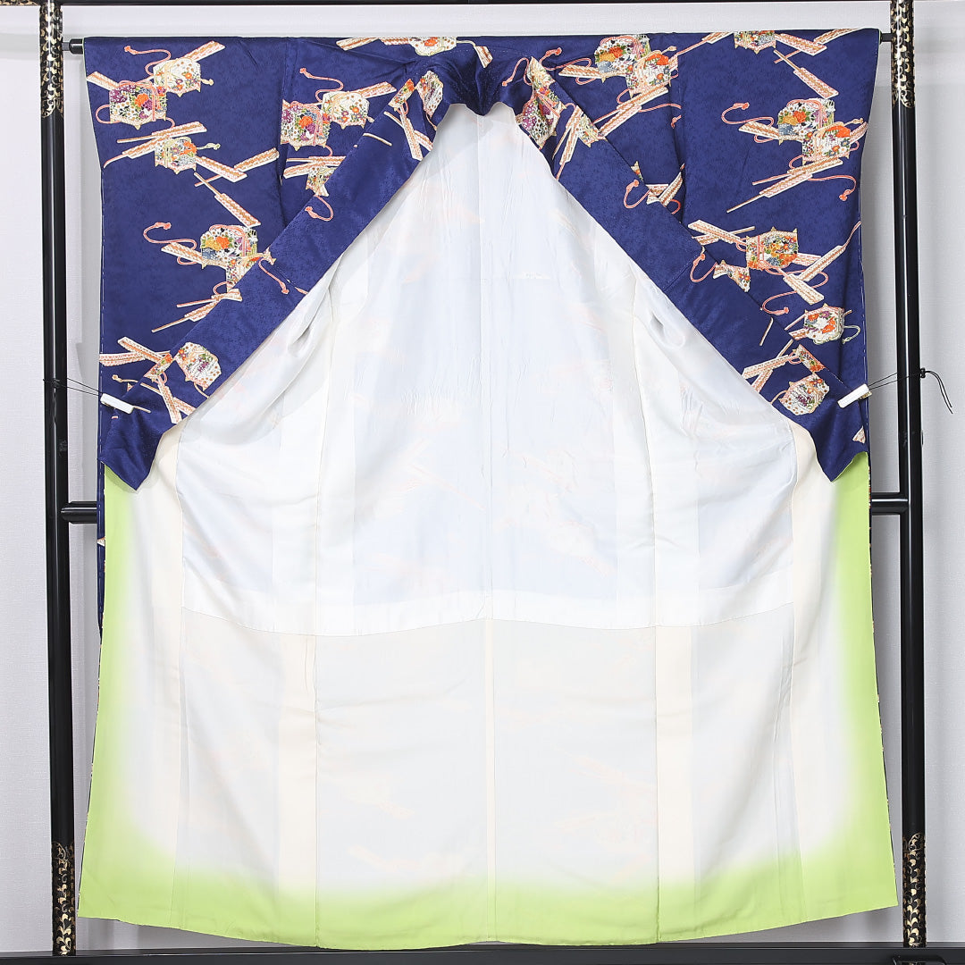 振袖 袷 身丈156cm 裄丈65cm 正絹 Sランク フォーマル 広衿 Mサイズ 玉手箱 紺系 RP 1215-06729