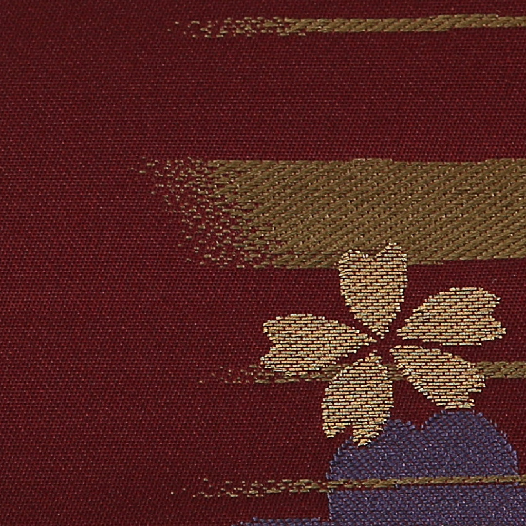 桜 袋帯 帯丈444cm 正絹 六通 セミフォーマル 赤系 茶系 1243-02600