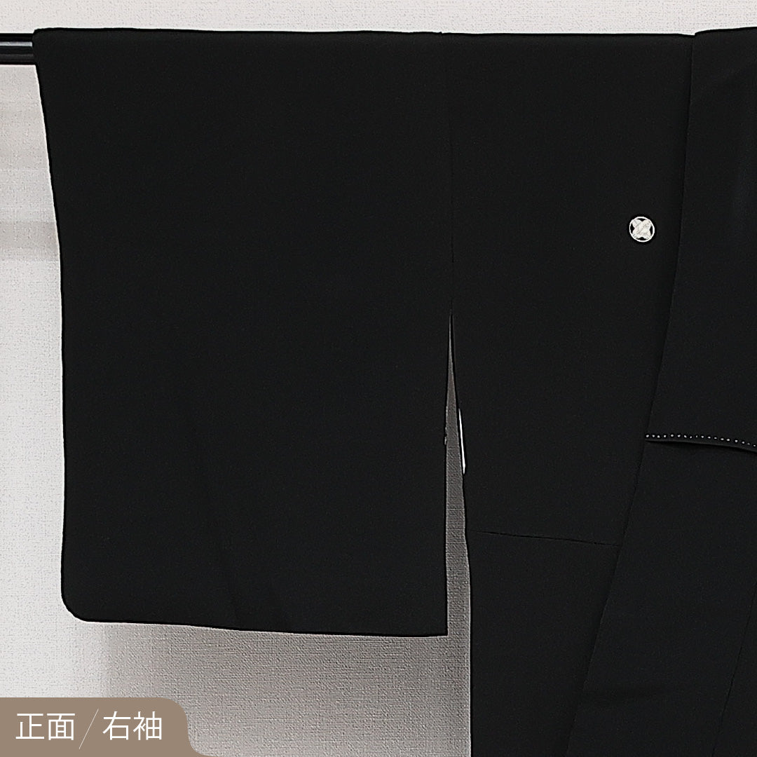 黒留袖 袷 身丈164cm 裄丈65cm 正絹 Sランク 五つ紋 (丸に違い鷹の羽) フォーマル 広衿 Lサイズ 比翼 几帳 黒系 RP 1213-06868