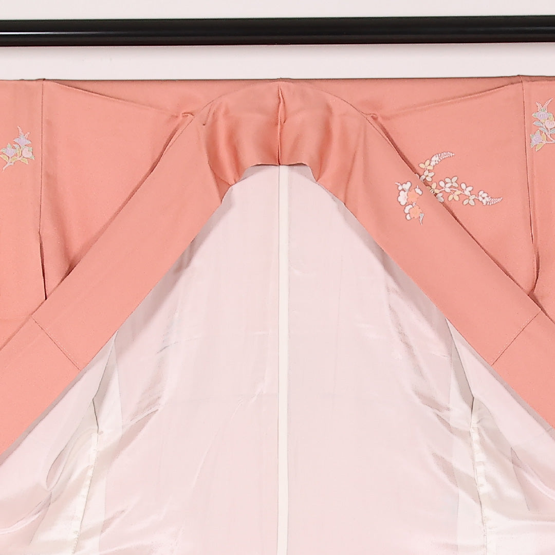 訪問着 袷 身丈155cm 裄丈64cm 正絹 Sランク セミフォーマル 広衿 Mサイズ 花扇 ピンク系 RP 1217-17527
