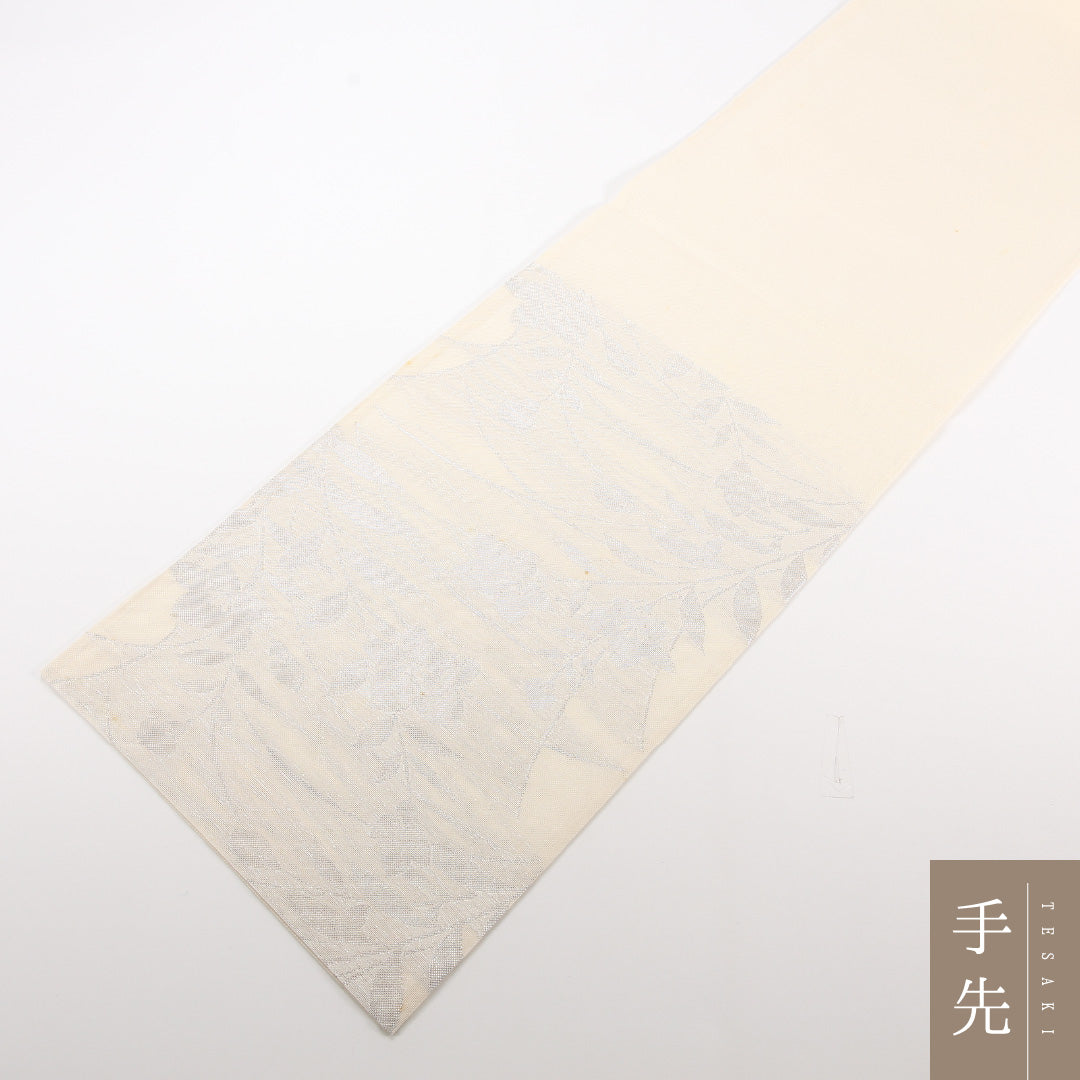 夏物 袋帯 帯丈420cm 正絹 六通 インフォーマル 桔梗 クリーム系 1243-02474