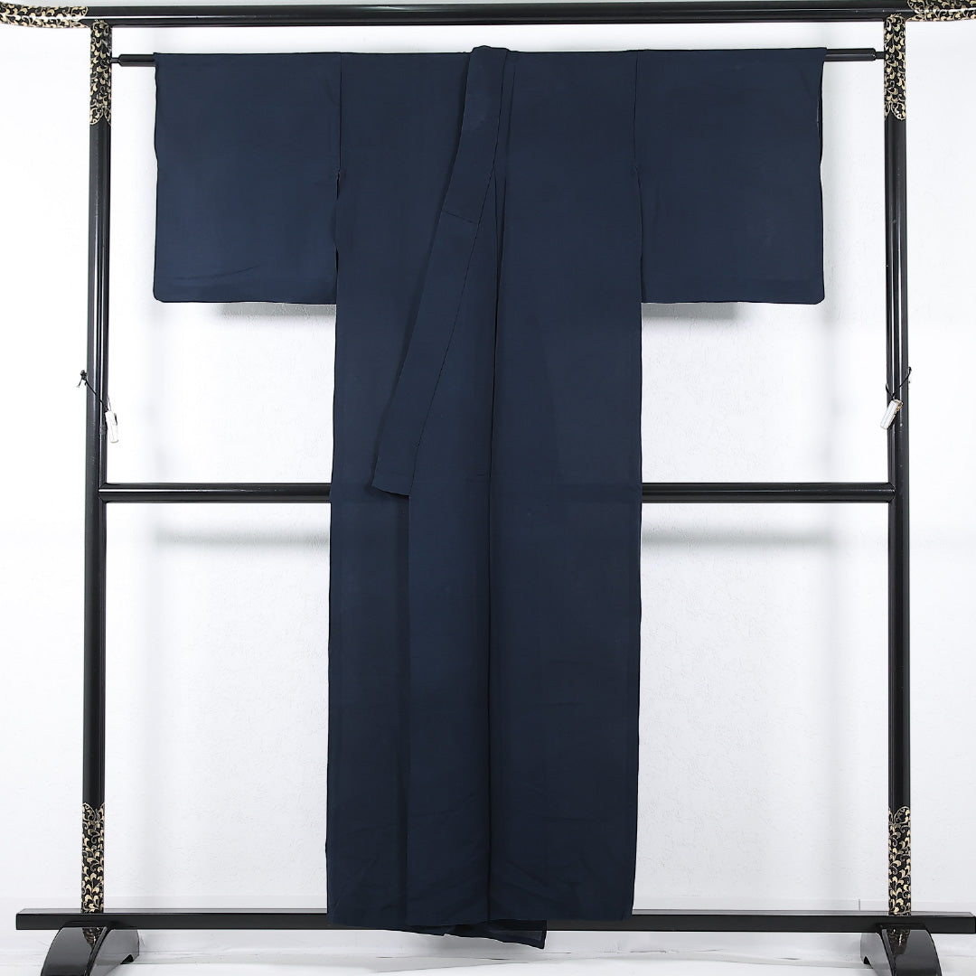 夏物 色無地 身丈152cm 裄丈64cm 正絹 Bランク 紋意匠 (麻の葉) インフォーマル バチ衿 XSサイズ 紺系 RP 1219-17372