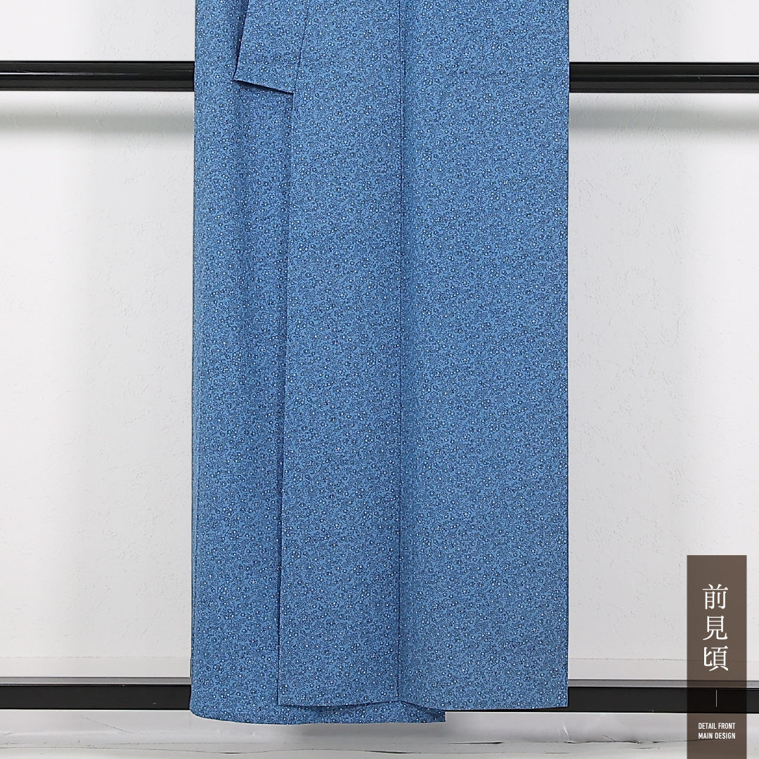 未使用品 洗える着物 小紋 単衣 身丈153cm 裄丈62cm ポリエステル Sランク インフォーマル バチ衿 Sサイズ しつけ糸 植物柄 青系 RP 1221-17414