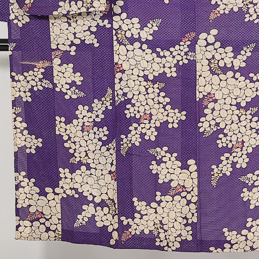 アンティーク 夏物 小振袖 絽 身丈150cm 裄丈56cm 正絹 Cランク バチ衿 Sサイズ 藤 紫系 M4 1216-17551