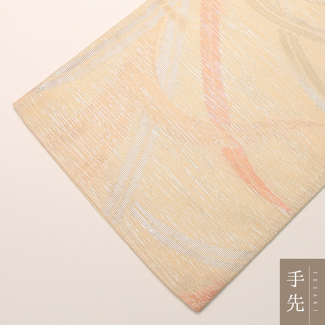 夏物 袋帯 帯丈420cm 正絹 六通 セミフォーマル 芝草 クリーム系 1243-02433