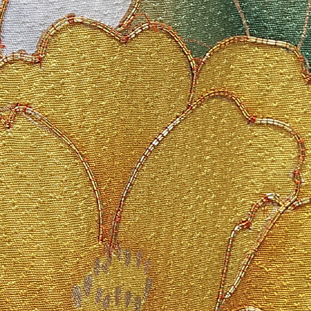 振袖 袷 身丈168cm 裄丈68cm 正絹 Sランク フォーマル 広衿 XLサイズ 金駒刺繍 椿 緑系 RP 1215-07014