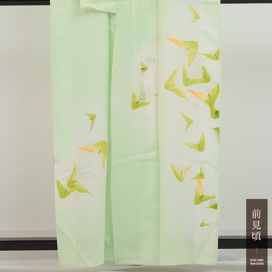 夏物 付下げ 絽 身丈158cm 裄丈65cm 正絹 Aランク インフォーマル 広衿 Mサイズ 蝶 緑系 LP 1218-17303