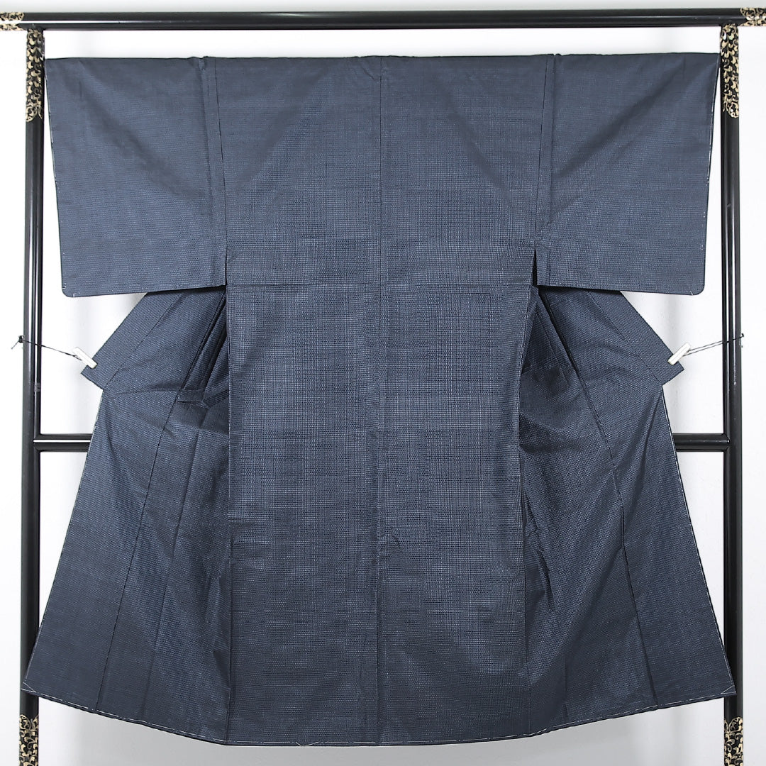 アンサンブル 男着物 (紬) 袷 身丈140cm 裄丈67cm 正絹 Sランク インフォーマル 棒衿 XSサイズ 亀甲 紺系 RP 1224-17369