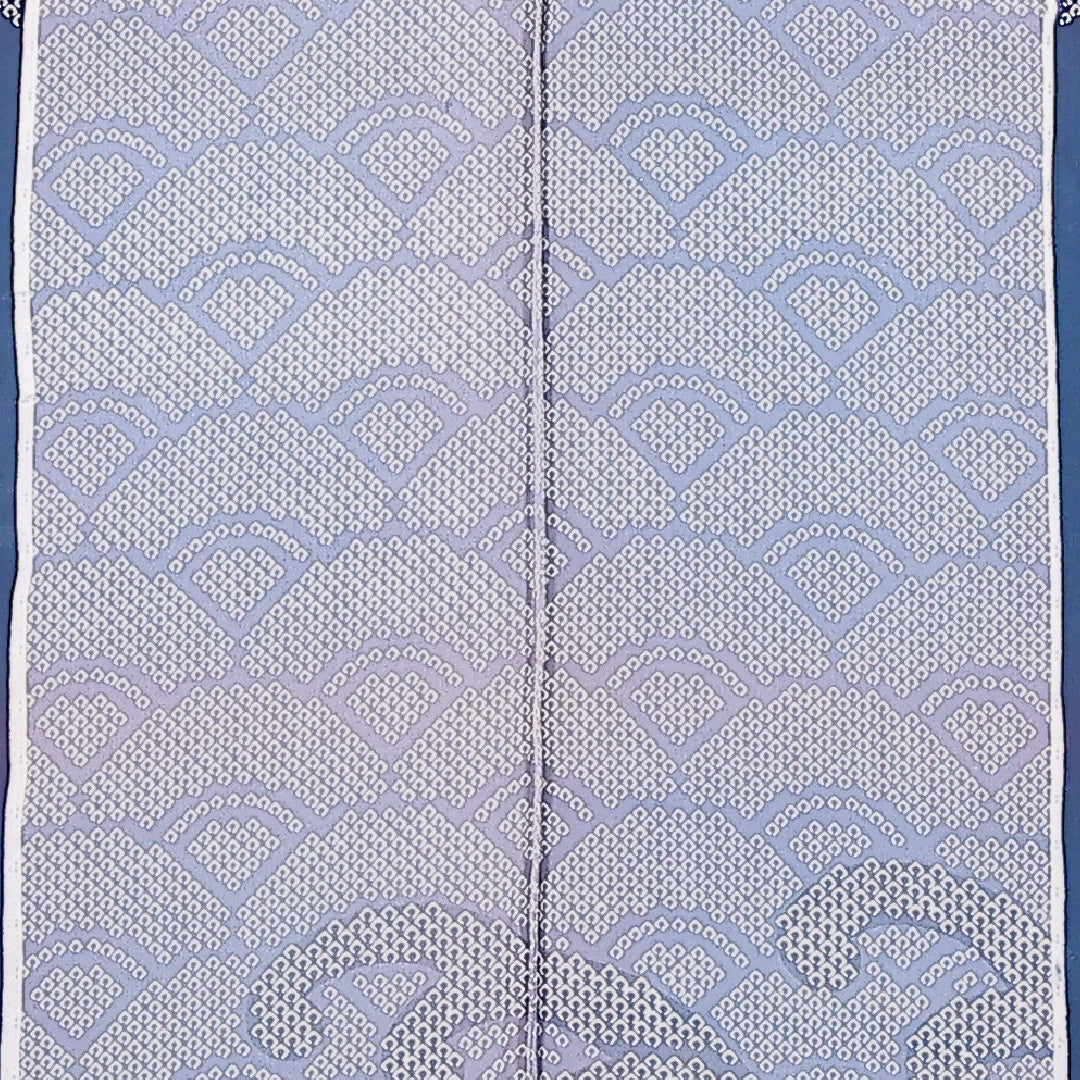 洗える着物 付下げ 単衣 身丈153cm 裄丈62cm ポリエステル Sランク 踊り用 バチ衿 Mサイズ 青海波 荒磯 青系 RP 1218-17433