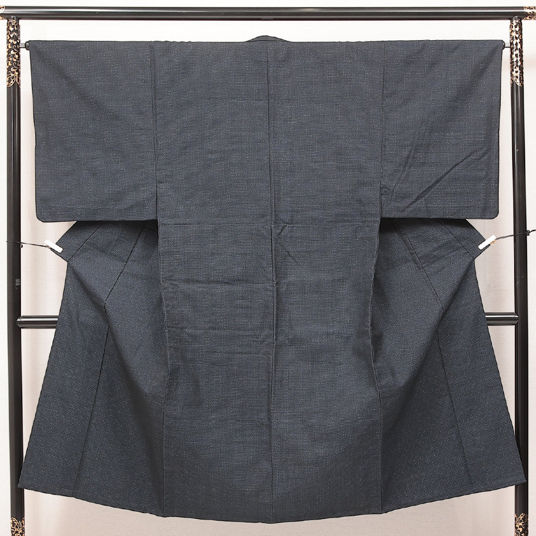 アンサンブル 洗える着物 ウールの男着物 単衣 身丈138cm 裄丈33cm ウール Aランク カジュアル 棒衿 Mサイズ 居敷当て 肩当て 亀甲絣 紺系 RP 1224-17234