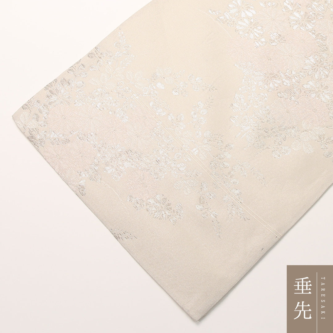 夏物 袋帯 帯丈428cm 正絹 六通 インフォーマル 菊 クリーム系 1243-02440