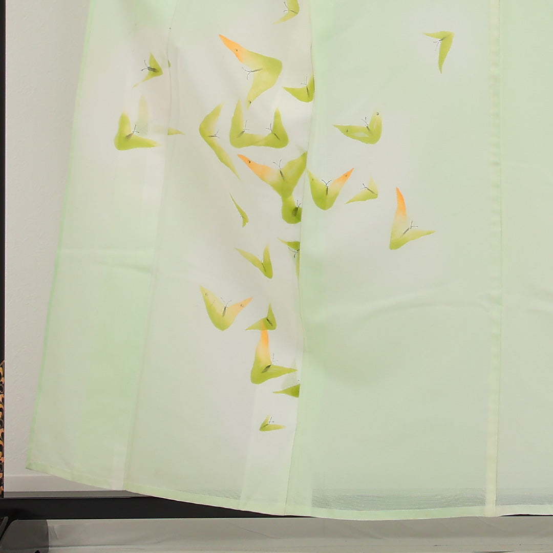 夏物 付下げ 絽 身丈158cm 裄丈65cm 正絹 Aランク インフォーマル 広衿 Mサイズ 蝶 緑系 LP 1218-17303