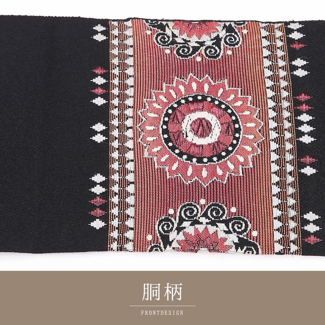 八寸名古屋帯 Sランク 帯丈352cm 正絹 ポイント柄 名古屋仕立て 織り インフォーマル ふくれ織 創作柄 黒系 RP 1245-04801