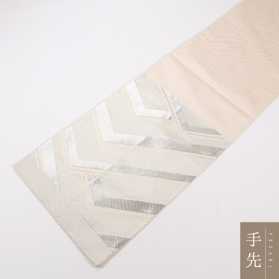 創作柄 袋帯 帯丈428cm 正絹 六通 インフォーマル クリーム系 黄系 1243-02592