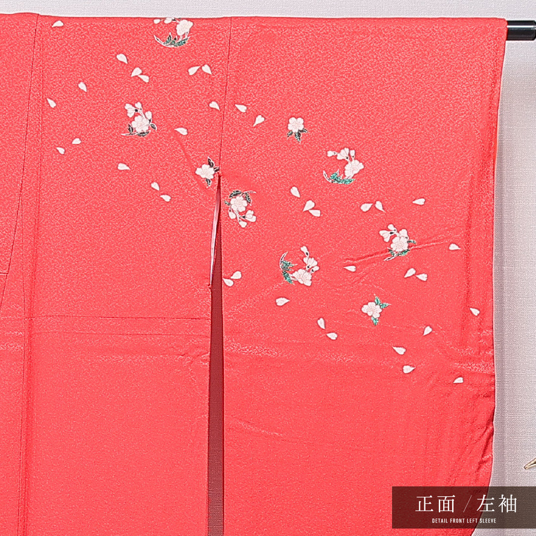 洗える着物 小振袖 袷 身丈164cm 裄丈66cm ポリエステル Sランク セミフォーマル 広衿 Lサイズ 桜 ピンク系 RP 1216-07039