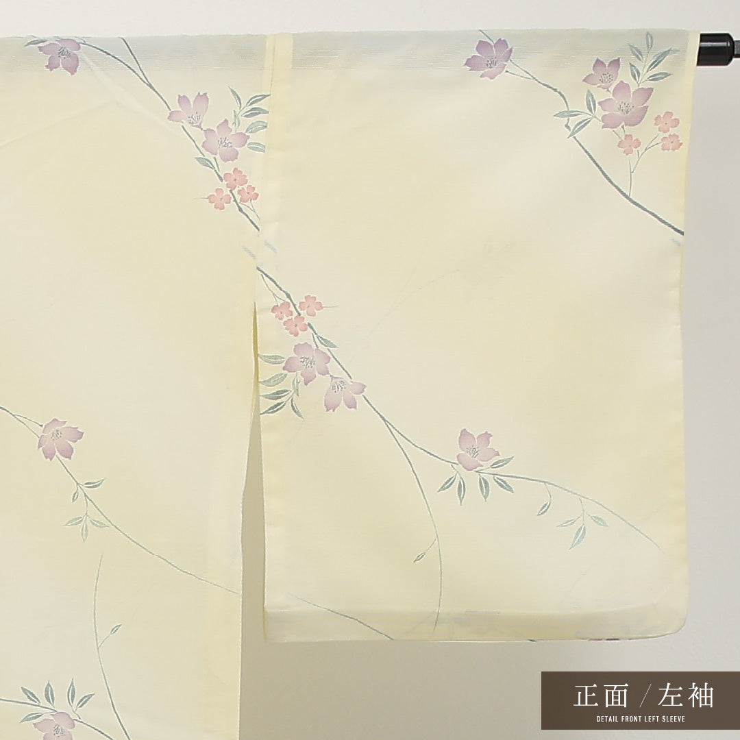 夏物 洗える着物 小紋 絽 身丈163cm 裄丈66cm ポリエステル Aランク インフォーマル 広衿 Lサイズ 花柄 クリーム系 RP 1221-17316