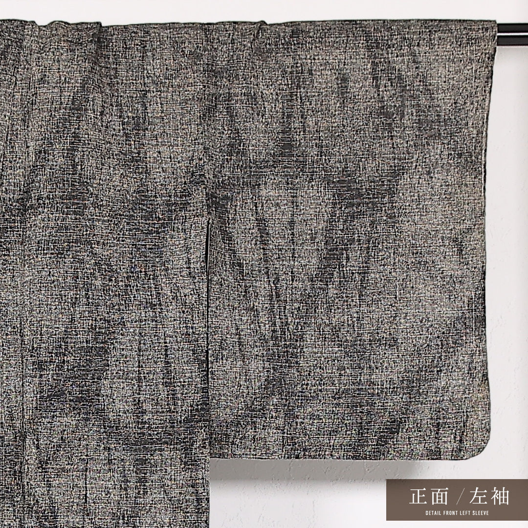 夏物 洗える着物 麻の紬 身丈155cm 裄丈62cm 麻 Cランク カジュアル 広衿 Lサイズ グレー系 RP 1223-17501