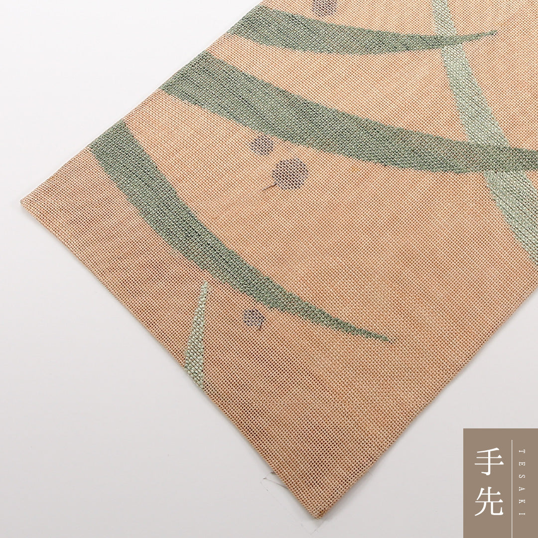夏物 袋帯 帯丈424cm 正絹 六通 インフォーマル 露芝草 茶系 1243-02473