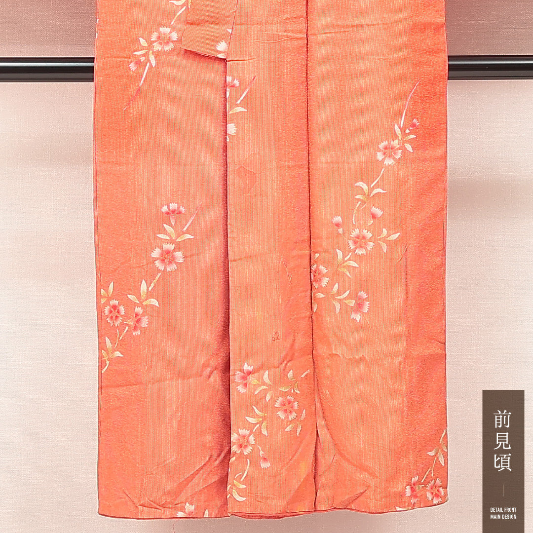 アンティーク 小紋 袷 身丈140cm 裄丈63cm 正絹 Cランク バチ衿 XSサイズ 金彩 撫子 朱系 LP 1221-17198