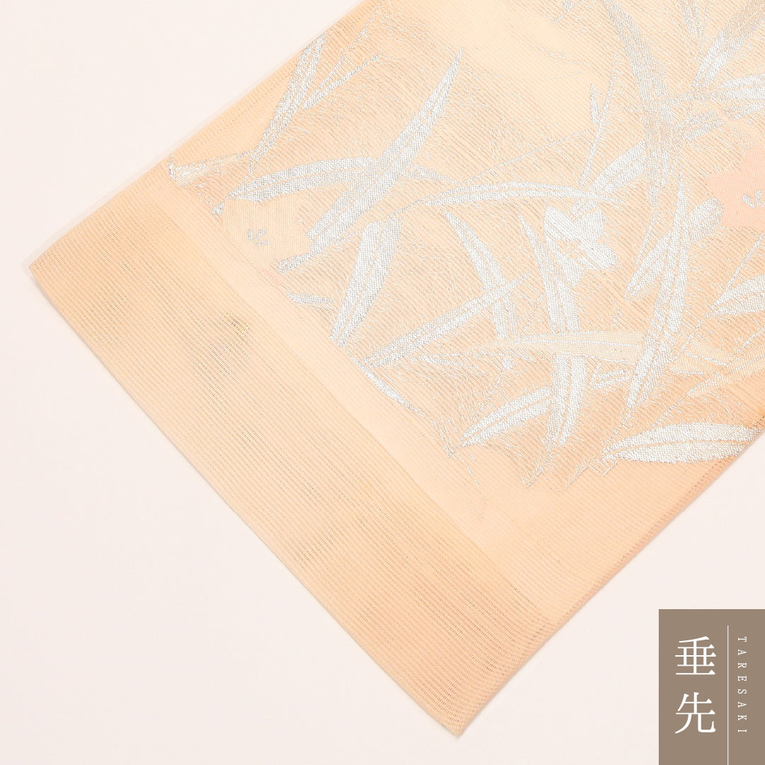 夏物 袋帯 帯丈448cm 正絹 六通 インフォーマル 菖蒲 ピンク系 クリーム系 1243-02429