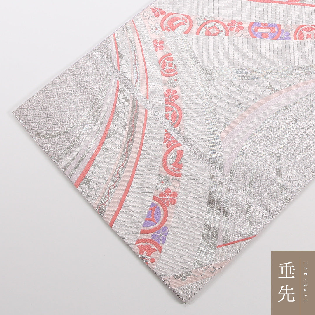 袋帯 帯丈432cm 正絹 六通 セミフォーマル 宝尽くし ピンク系 1243-02542