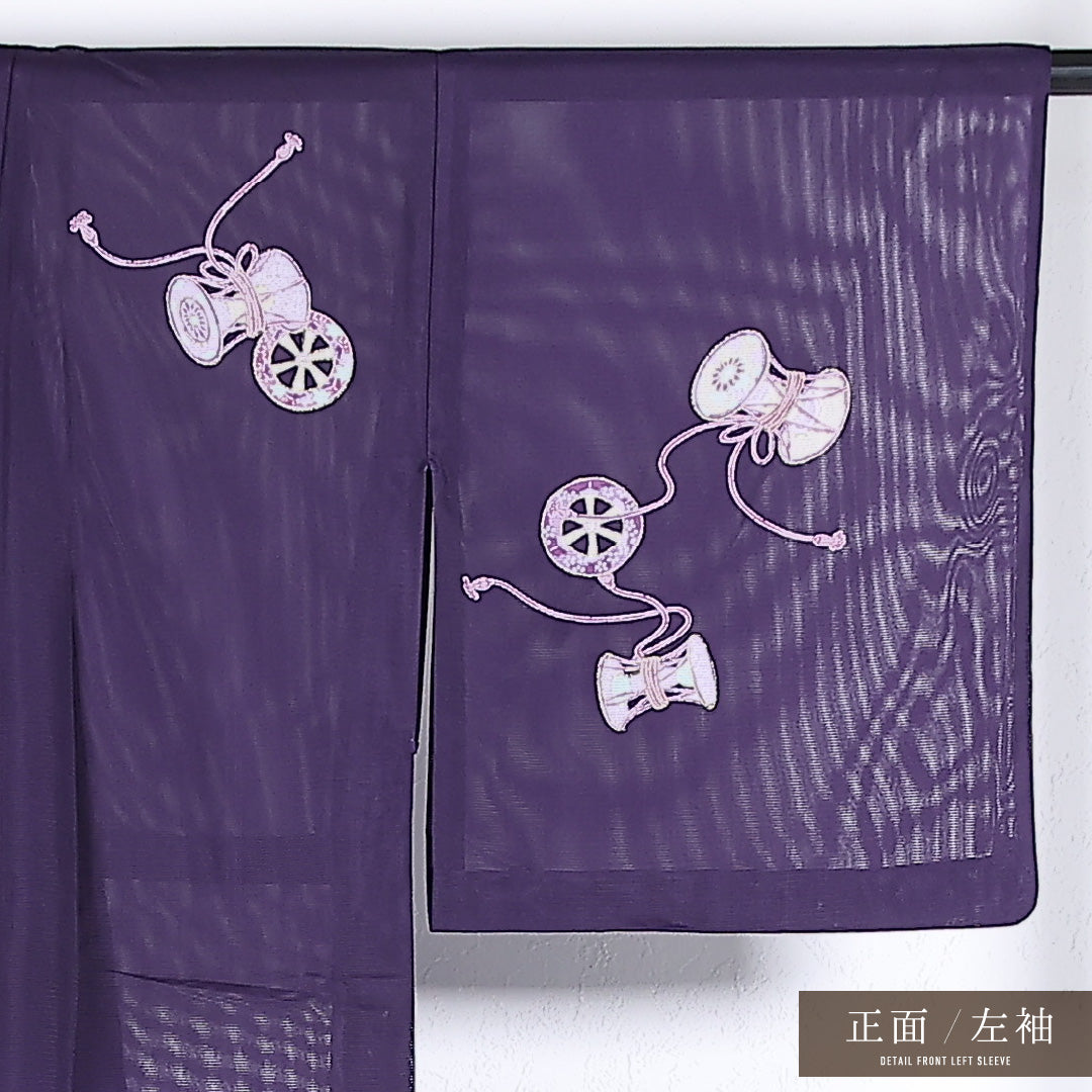夏物 付下げ 絽 身丈160cm 裄丈63cm 正絹 Sランク インフォーマル バチ衿 XLサイズ 鼓 紫系 RP 1218-17344