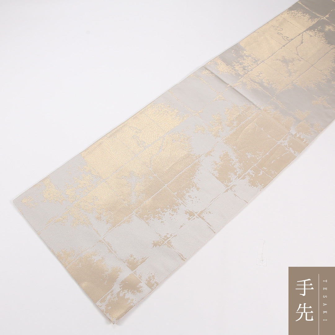 市松 袋帯 帯丈436cm 正絹 六通 リバーシブル セミフォーマル 霞 クリーム系 グレー系 1243-02642