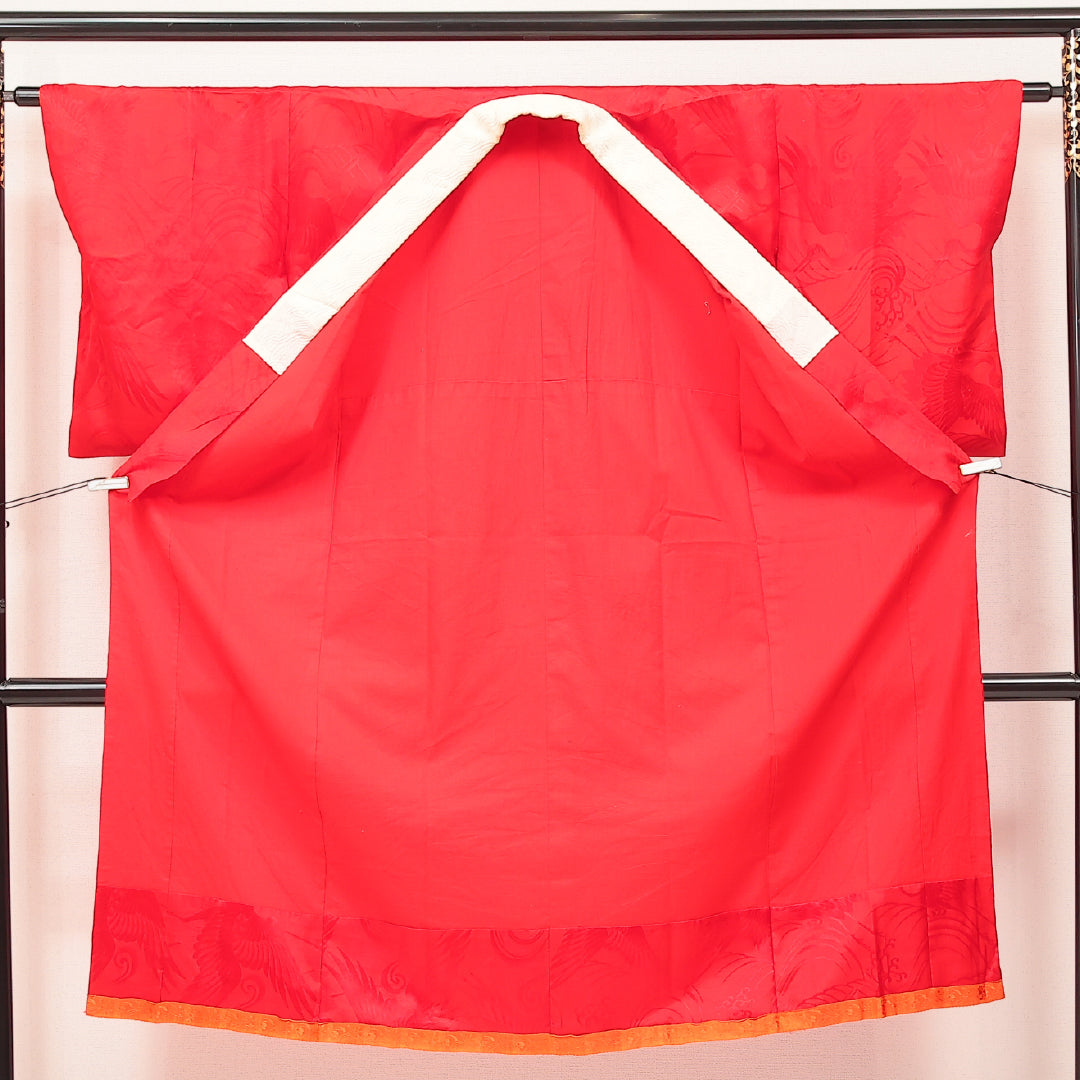 アンティーク 長襦袢 無双袖 身丈127cm 裄丈62cm 正絹 Aランク Mサイズ 赤系 RP 1239-17228