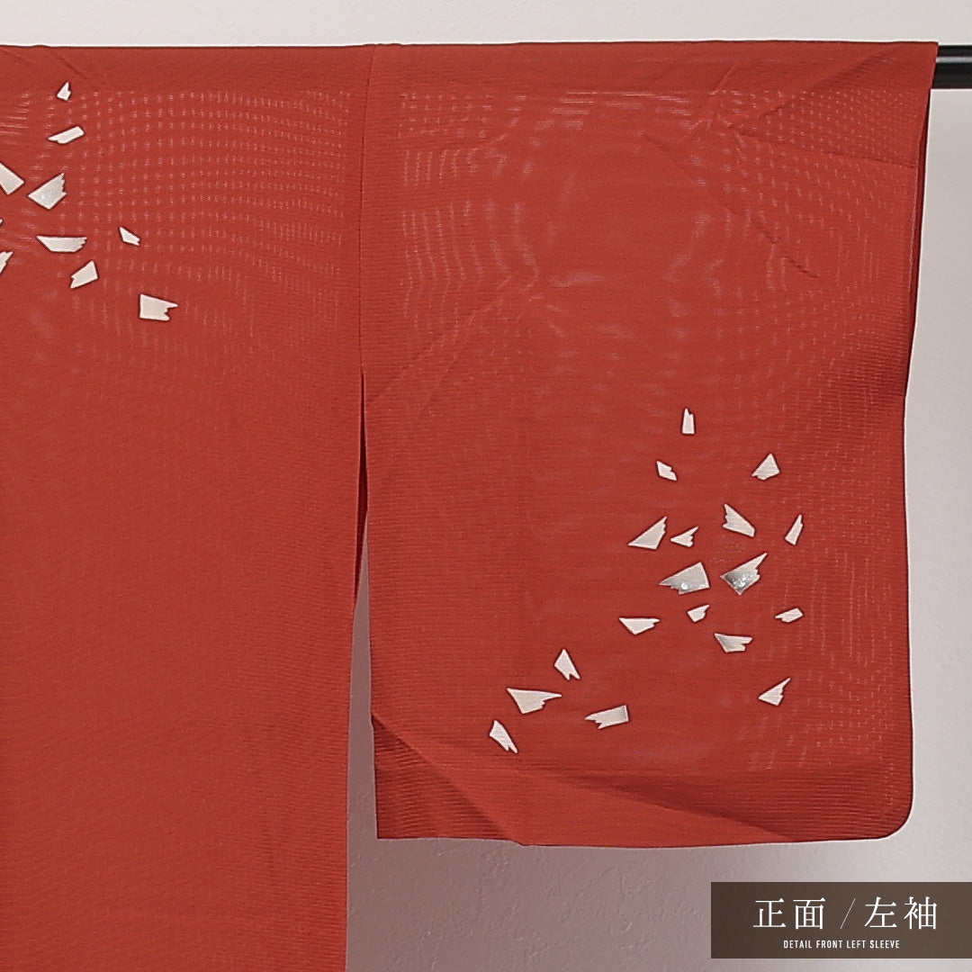 夏物 付下げ 絽 身丈159cm 裄丈63cm 正絹 Cランク インフォーマル バチ衿 Lサイズ 創作柄 朱系 LP 1218-17311