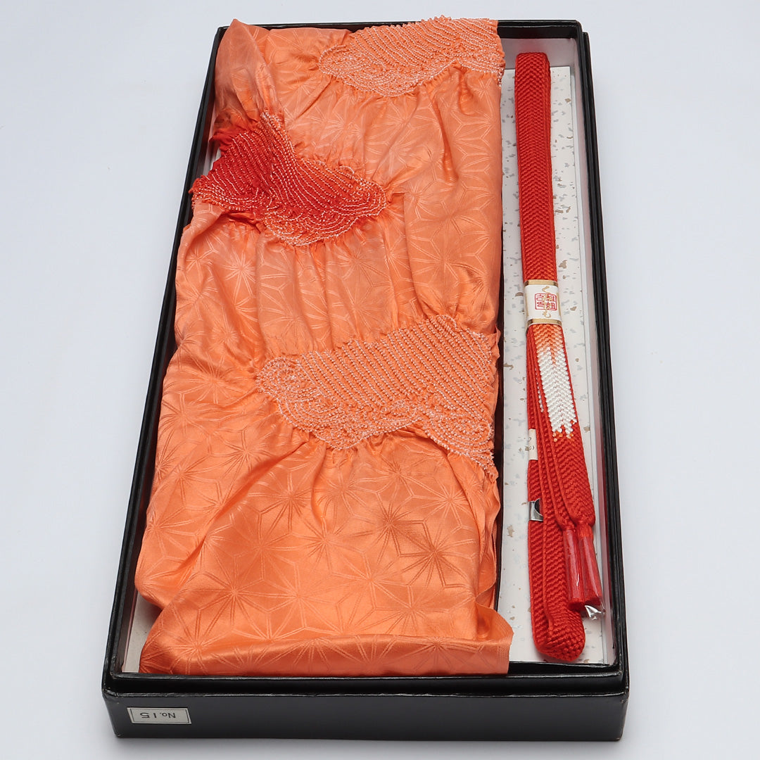 未使用品 帯締め・帯揚げセット 礼装用 正絹 平組紐 笹浪組 絞り 朱系 1254-01020