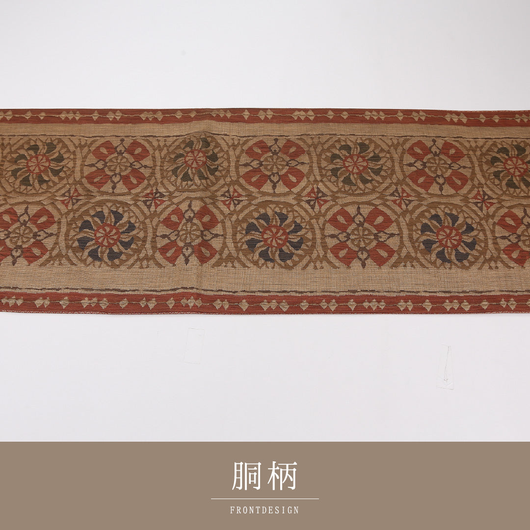 唐華 袋帯 帯丈432cm 正絹 六通 インフォーマル 茶系 朱系 1243-02599
