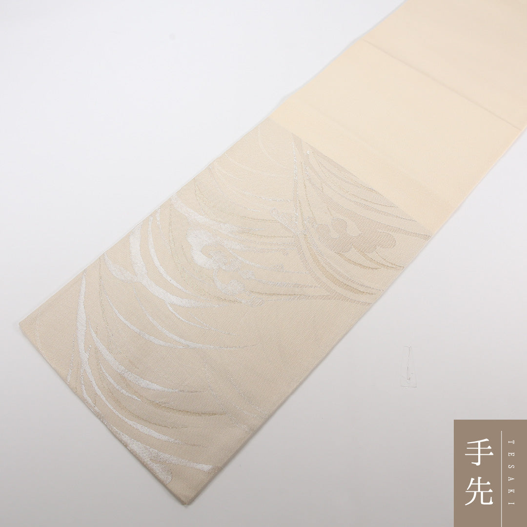 夏物 袋帯 帯丈420cm 正絹 六通 セミフォーマル 綴れ織 すすき クリーム系 1243-02486
