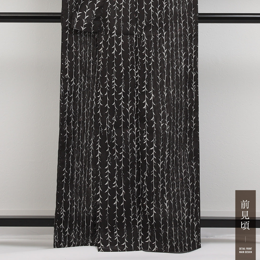 夏物 洗える着物 小紋 絽 身丈161cm 裄丈64cm ポリエステル Aランク インフォーマル 広衿 Lサイズ 花柄 黒系 RP 1221-17327