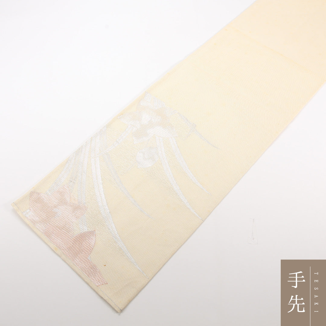 夏物 袋帯 帯丈432cm 正絹 六通 セミフォーマル 綴れ織 桔梗 クリーム系 1243-02469
